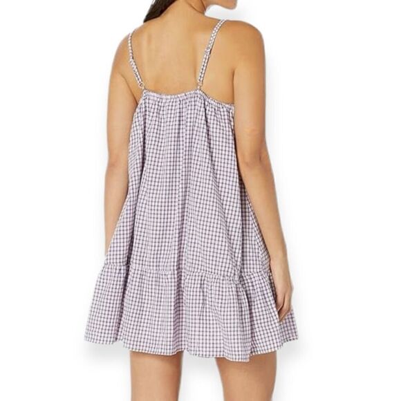 ANGIE Flounce Hem Minidress In Lilac Check Size Medium NEW - Picture 10 of 15